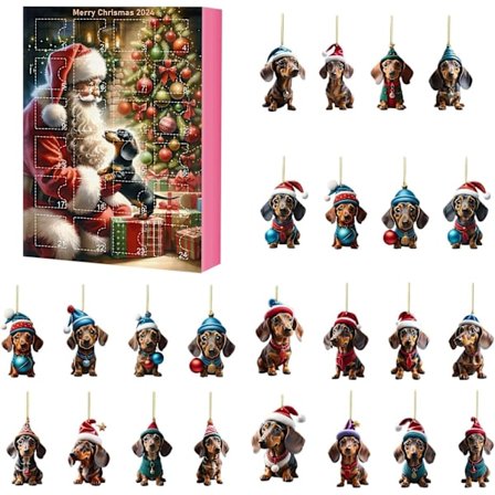 Dachshund Adventskalender - 2D Akryl Dachshund Ornamenter - 24-dagers nedtellingskalender