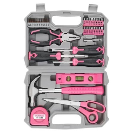 Værktøjskasse: Komplet gør-det-selv værktøjskasse, professionelt pink værktøjssæt til kvinder, hjem, kontor