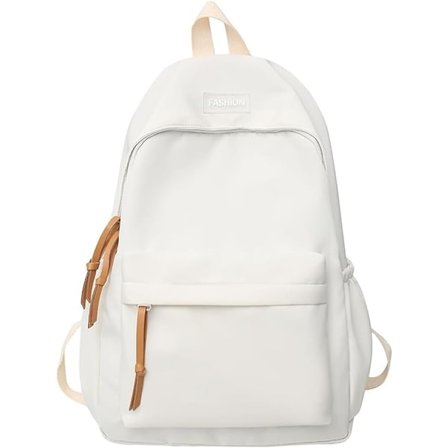Lightweight Campus Backpack, Waterproof Casual Travel Bag, Large Capacity Solid Color Backpack, Suitable for School, Travel, White