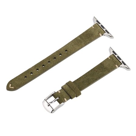 Watch Band Apple Watch Series 10 42mm Genuine Cow Leather Simple Matte Strap - Olive Green