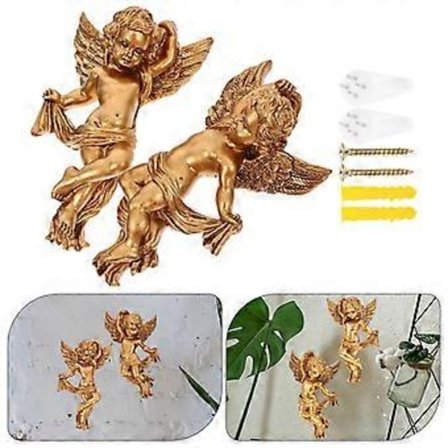 2 stk. Vegghengende engel skulptur i resin, veggengel figur dekorasjon for butikk sovesal
