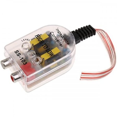 Äänentoistolaitteen impedanssimuunnin, korkeatasoisesta matalatasoiseen RCA-linjalähtöön