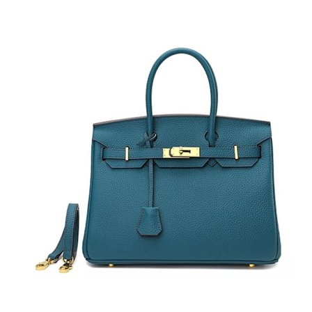 Blå Damväska i Läder med Axelrem - Medium Pendlarväska