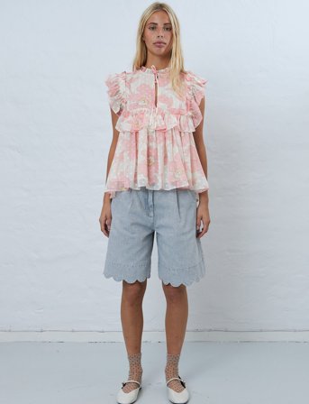 Stella Nova Flounce Chiffon Top - Pink - 36