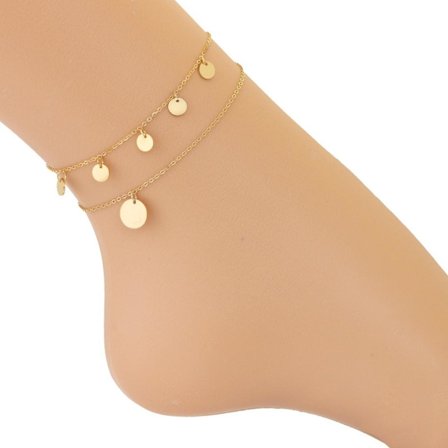 Guld Fotsmycke Fotlänk Vristlänk Fotkedja i Stål med Plattor