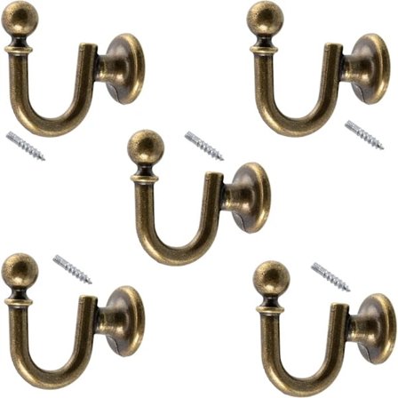 /EA/ Set med 5 väggkrokar - krok/hängare, klädhängare, hatt, badrock, badrum, handduk, dusch, WC - metall - antik guldfärg