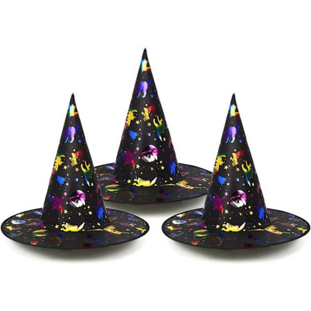 3X Heksehatt - Svart Farge Gull Stil for Heksekostymer - Hekse