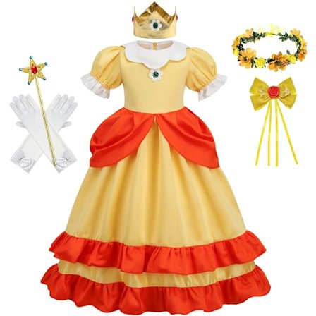 Daisy Prinsessklänning Flicka Tecknad Film Cosplay Kostym Sommar Barn Orange Festkläder 2-10 År Halloween Maskeradkläder Daisy Set