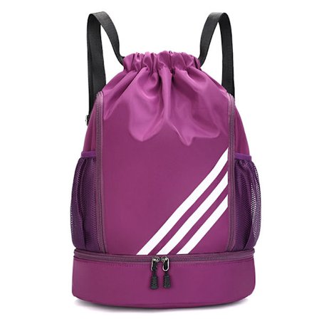 1 stk., 43x34x15 cm - Ryggsekk med snøring - Stor kapasitet, lettvekt - Våt og tørr separasjon - Lilla