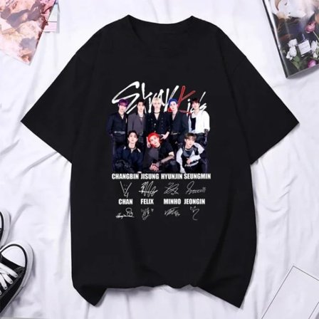 Stray Kids Printede Dame T-shirts Herre Oversized Casual Kortærmet T-shirt Harajuku Unisex Tees Toppe Tøj TL3272-Black TL3272-Black M TL3272-Black