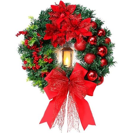 Julkrans för ytterdörr, 40 cm, julkrans perfekt för alla årstider, julkrans med förinstallerade LED-lampor