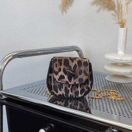 Mini Modeväska för Flickor, Ins, Hjärta, Leopardmönster, Läppstift, Kedja, Axel, Korsaxel, Liten Väska