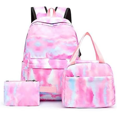 Skolesekksett for jenter, 3 deler Barne-skolesekker, lett fargerik ryggsekk, Tie Dye-boksekk reise-dagstursekk med lunsjboks og vannflaske