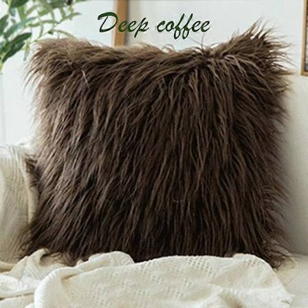 1 stk. Ryamatte Fluffy Putetrekk Putefodral Myk Fuskepels Plysj 45x45cm dyp kaffe_OF