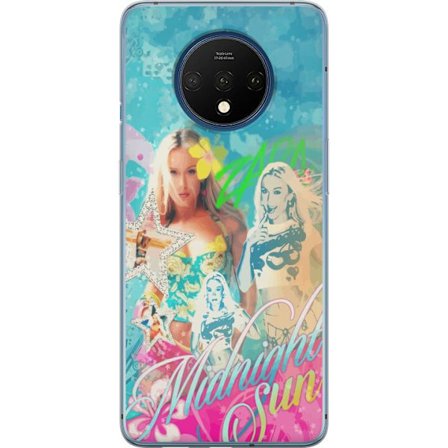 Yhteensopiva Puhelinkuori OnePlus 7T Seikkailumaailma Steve, Creeper ja eläimillä värikkäässä palikkagrafiikassa