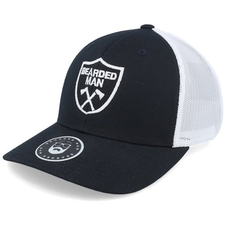 Bearded Man - Axe Crest Black/White Trucker Trucker Black Cap - @ Hatstore