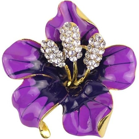 Brochenål til kvinder, blomsterbroche med skabte krystaller, lilla