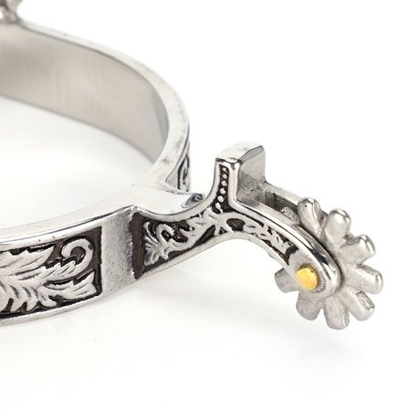 2 stk. rustfritt stål Western Cowboy utsøkt mønster hest støvler sporer dekorasjon med gir for ridesport konkurranse underholdning