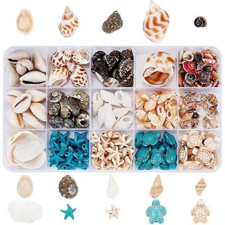 15 tyylin simpukkakuorihelmet, meriaiheiset helmet, luonnolliset kotilohelmet, spiraalikuorihelmet, suloiset tähtitorttuhelmet, värilliset 