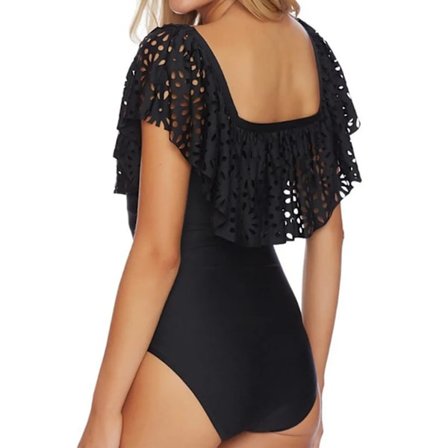 Badedrakter i ett stykke for damer med blonder, volang volang uthulede badedrakter, XL