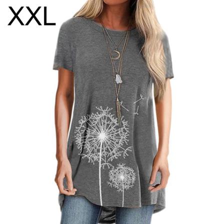 Dam T- Printed Casual Blus Kortärmad Rundhalsad Topp,