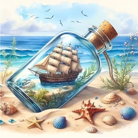 Diamant Broderi Båd Landskab Mosaik Seasdie DIY Billede Rhinestones Flaske Diamant Maleri Håndarbejde