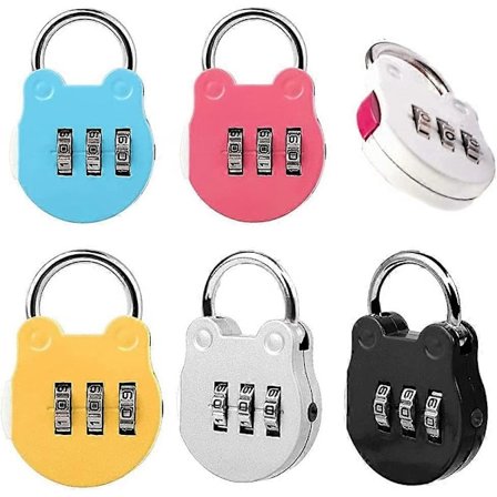 6 kpl yhdistelmälukko, mini, värikäs, nollattava mini-yhdistelmälukko (6 väriä)