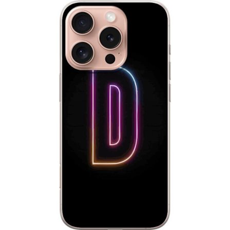 Kompatibelt Mobildeksel til Apple Apple iPhone 16 Pro Minimalistisk neonbokstav D i fargeskiftende lys mot svart bakgrunn i moderne digital design