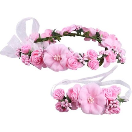Säädettävä Hääkukkakoriste Pääpanta Garland Kukkakoriste Ranneke Hiukset Seppele Kruunu Koristelu (vaaleanpunainen)merkki: Ocharzy