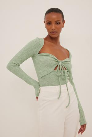 NA-KD Trend Haut à manches longues noué à col haut - Tops - Vert - Small
