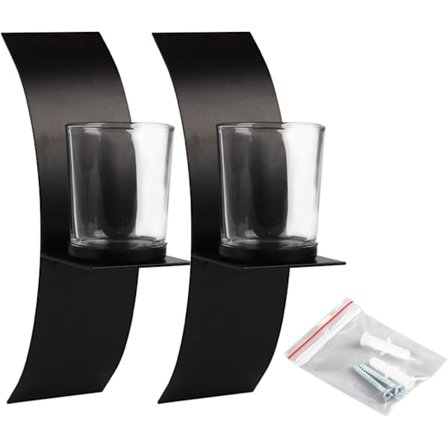 2 stk. tredimensionelle buede væg-lysestager, sort