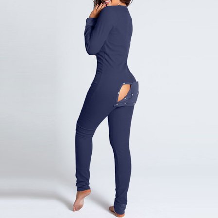 Naisten alusvaatehaalari takataskulla Onesie Pyjama Selästä napitettava Bodycon Yöasu Aikuisten Onesie Combinaison Pyjama Femme Laivastonsininen