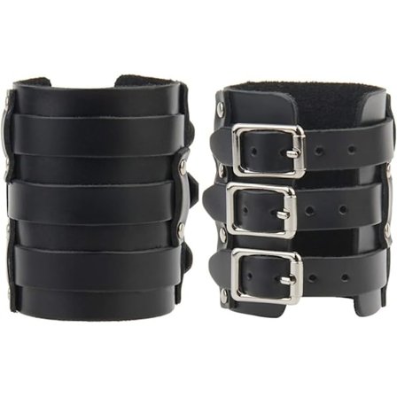 Svarte lærarmbånd med spenner – justerbare brede mansjetter