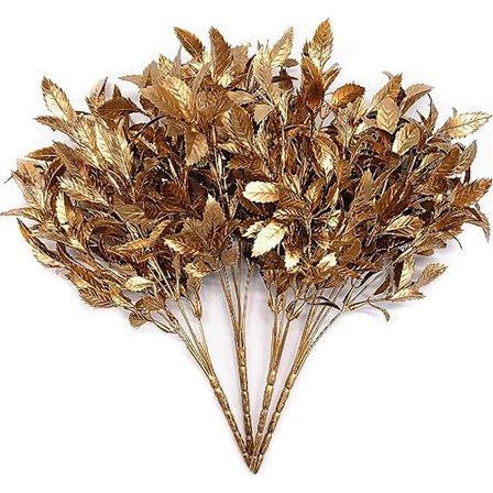 Kunstige Gullblader Planter til Julepynt, Kunstig Plantebusk Gras Bregnebusker Kunstige Busker Grønt Innendørs Utendørs Plantepotte Vasefyll Fe