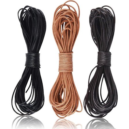 3 ruller skinnsnorer for smykkefremstilling: Runde skinnsnorer i forskjellige farger