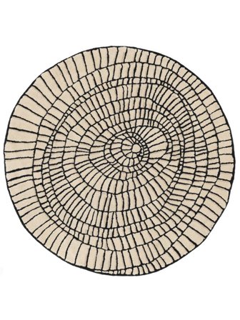 Life Lines Ø 150 Klein Beige/Schwarz Rund Wollteppich