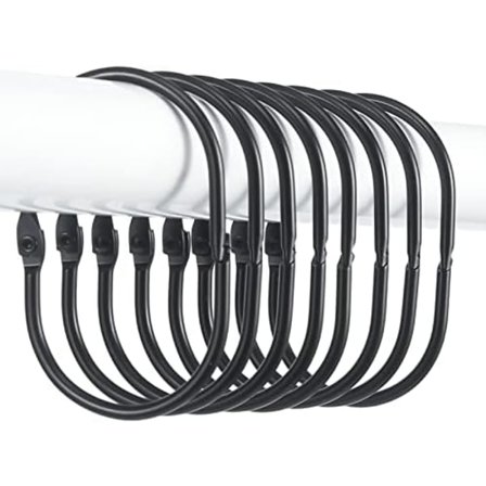 10 stk. Bruseforhængskroge, Oval Snap Bruseforhængsringe til Forhæng, Metal Sorte Bruseforhængsringe Rustfrie, Glider Glat