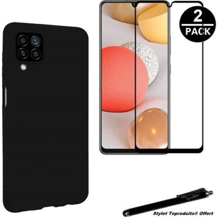 1 sort beskyttelsescover + 2 hærdede briller med sorte kanter til Samsung Galaxy A12 med Stylus Toproduits