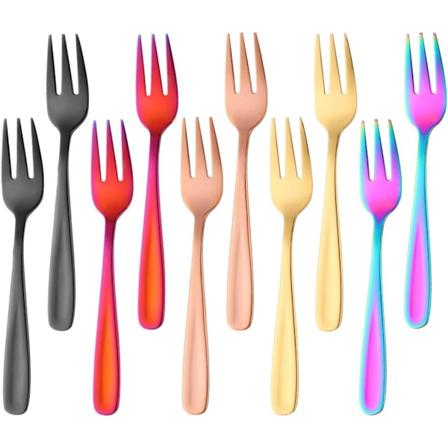 Tekakor Små Dessertgafflar Tårtgafflar Rustfritt Stål 10 stk Colorfulness