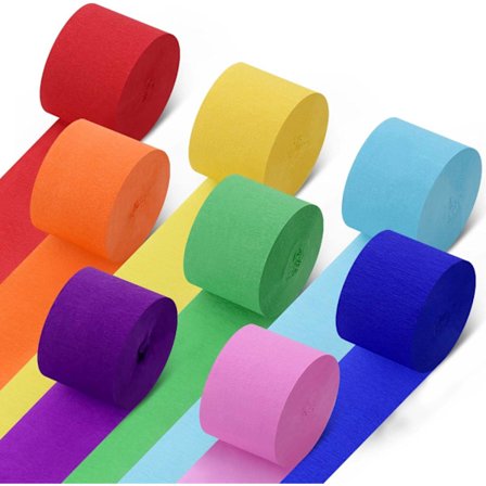 Kreppapirstrimler 8 Ruller 200 Meter, 8 stk 25mx4,5cm Fargerike Papirstrimler, 8 Farger Kreppapirruller Passer til Bursdag, Bryllupsdusj, Fest