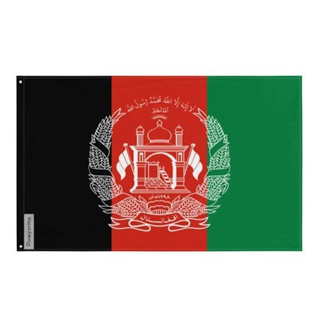 Lippu - Afganistan - 96 x 144 cm - Polyester - Painatus edestä/taakse - Rautaköydet