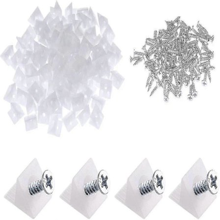 100 pakker møbelkiste skuffe bund reparation fastgørelse kiler skuffe plastik vinkel kode cket fastgørelse med skruer, hvid