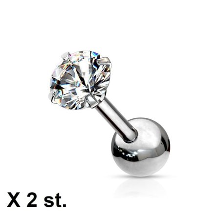 Obs 2 Tragus/Cartilage Piercing med 3 mm.CZ i Titanium IP stål
