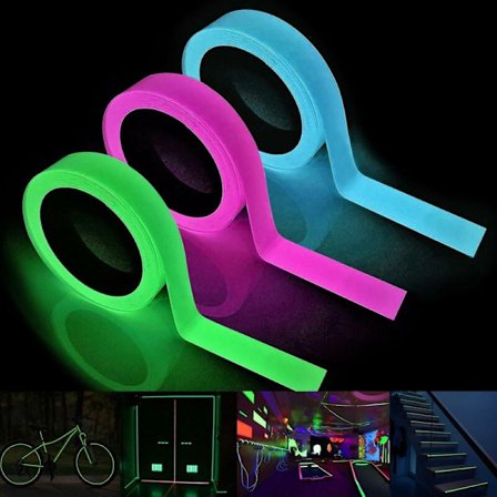 Selvklebende fluorescerende tape, 5M2CM selvlysende tape, reflekterende tape, for dekorering av scene, garasje, trapper (3 stk)