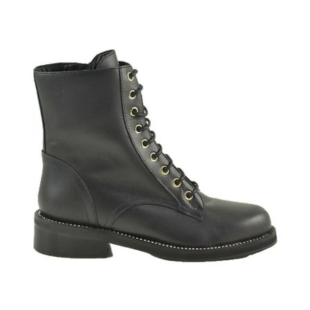 Patrizia Pepe, Smooth Leather Lace-Up Studded Kombat Boots Czarny, Kobieta, Rozmiar: 36 EU