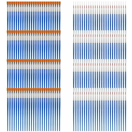100 platta målarpenslar och 100 fina precisionsmålarpenslar, målarpensel för tempera akrylfärger