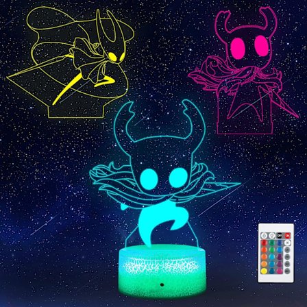 Hollow Knight 3D nattlys illusjonslampe fargeskiftende LED akryl RGB lys for soverom Valentinsdag gave LED lys, barnerom dekor