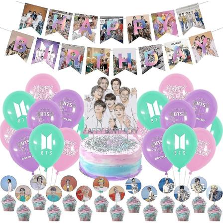 Bts födelsedagsfest dekorationer, Kpop födelsedagsartiklar för Bangtan Boys fans inkluderar Bts grattis på födelsedagen banderoll tårtdekorationer 