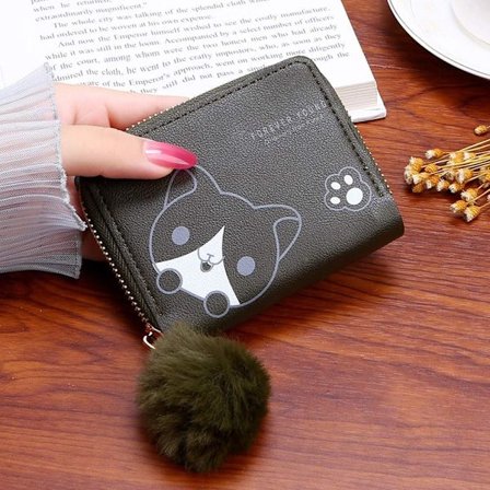 Lyhyt minilompakko Pieni kukkaro TUMMAVIHREÄ