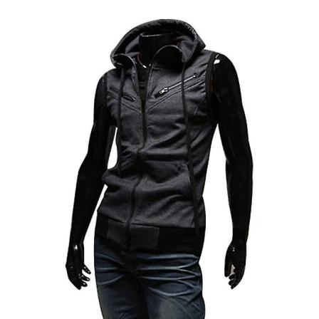 Herr sommar dragkedja hoodie väst ärmlösa huv linne Dark Grey L